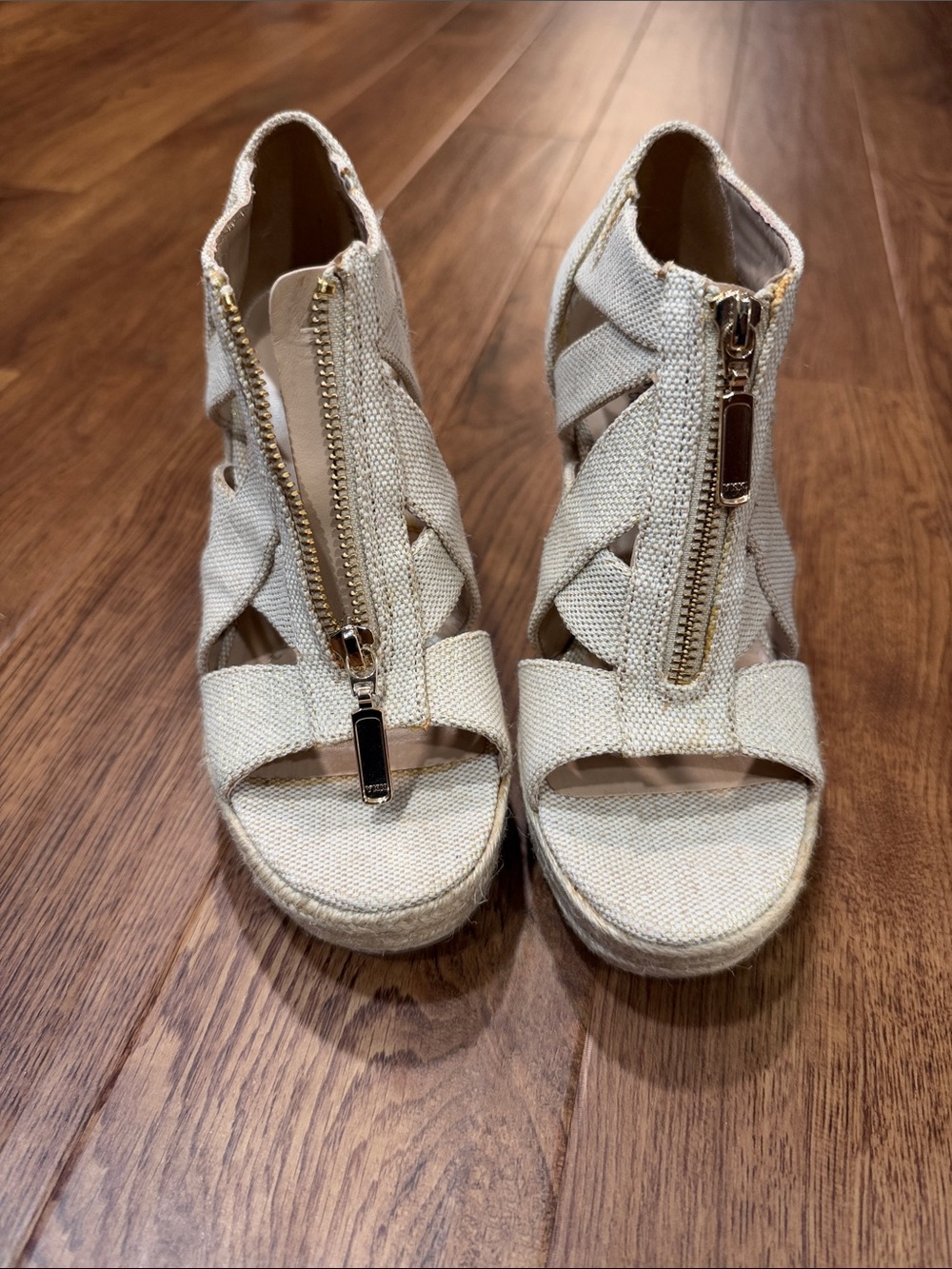 Mossimo Supply Co. Cream Woven Zip Espadrille Wedges